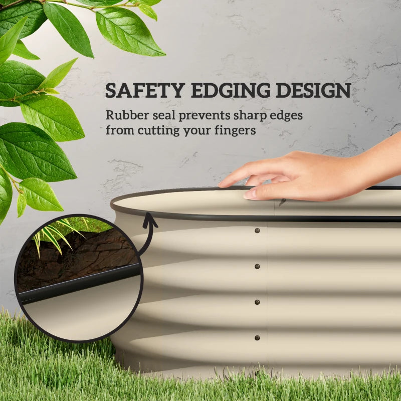8 x 2 x 1.5 FT Galvanized Steel Raised Garden Bed, Metal Garden Bed Planter Box with Safety Edging, Cream White