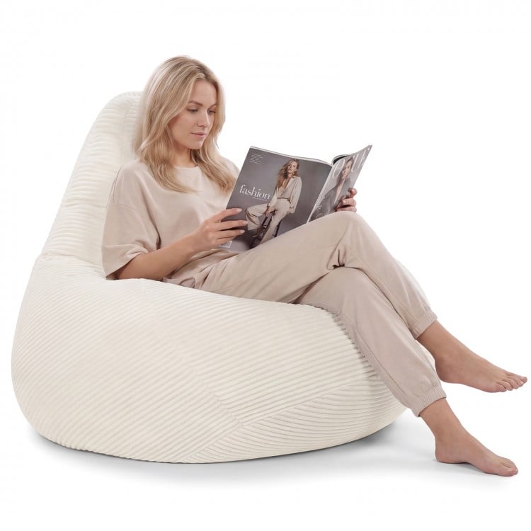 Bean Bag Chair for Adults Accent Lazy Sofa with Skin-friendly Corduroy Cover and Soft Sponge Filling-Off White