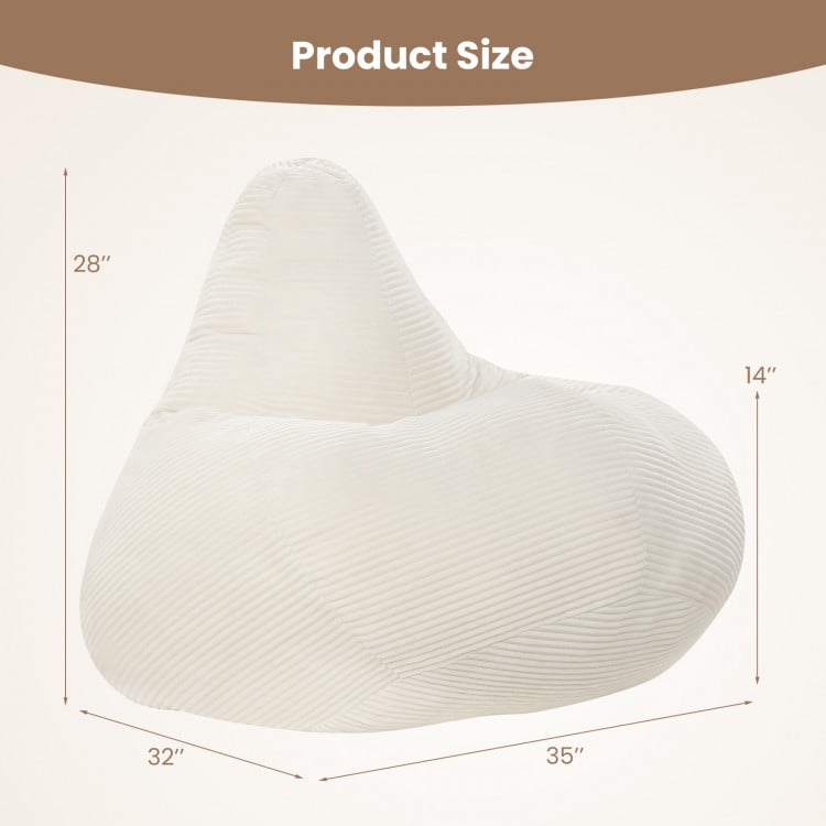 Bean Bag Chair for Adults Accent Lazy Sofa with Skin-friendly Corduroy Cover and Soft Sponge Filling-Off White