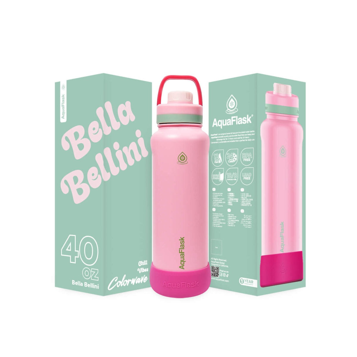 AquaFlask Colorwave 40oz Tumbler – Double Wall Stainless Steel, Keeps Drinks Hot & Cold, Leak-Proof 