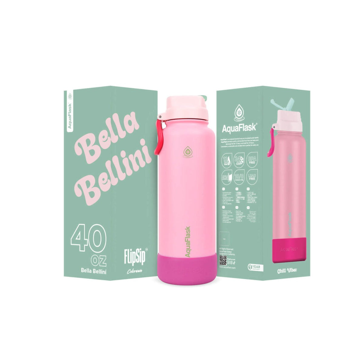 AquaFlask Colorwave 40oz Flip Sip Bottle – Insulated Stainless Steel Water Flask 