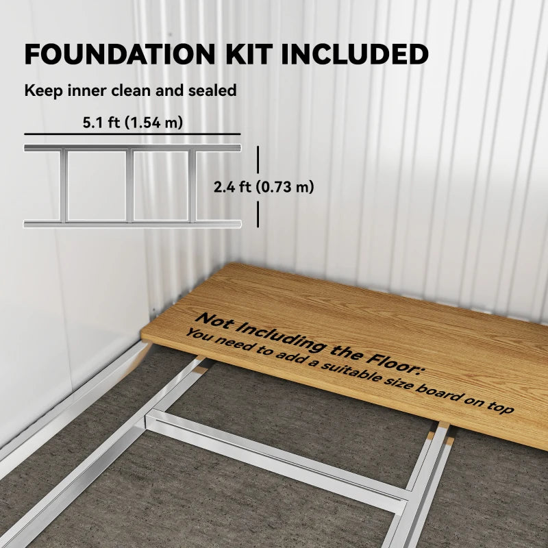 6.5x4FT Galvanised Metal Shed with Foundation Kit, Lockable Garden Tool Storage House with Sliding Doors, Vents, Green