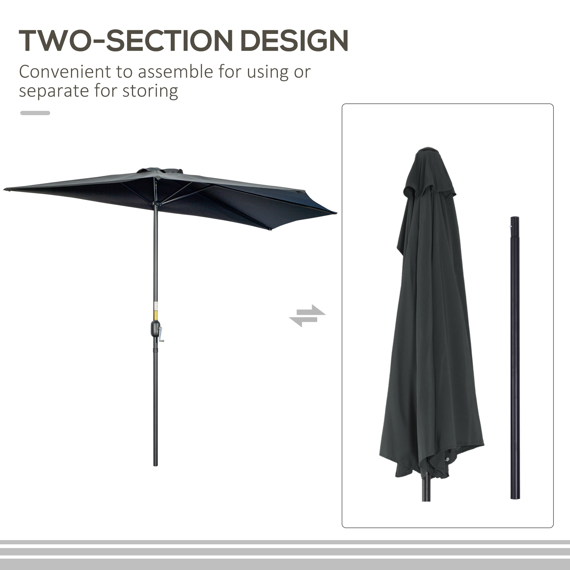 Outsunny 9.8ft Space Saver Parasol: Half Umbrella Semi Round Patio Canopy, Crank Handle Top Vent for Small Spaces, Sleek Black 