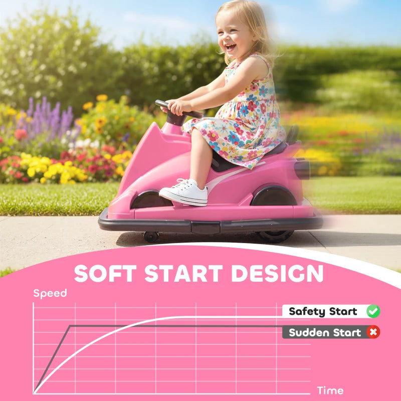 Qaba Bumper Car for Kids, 6V Battery Powered Bumping Car with 360 Degree Spin, Dual Motors, Music, for 3-8 Years, Pink