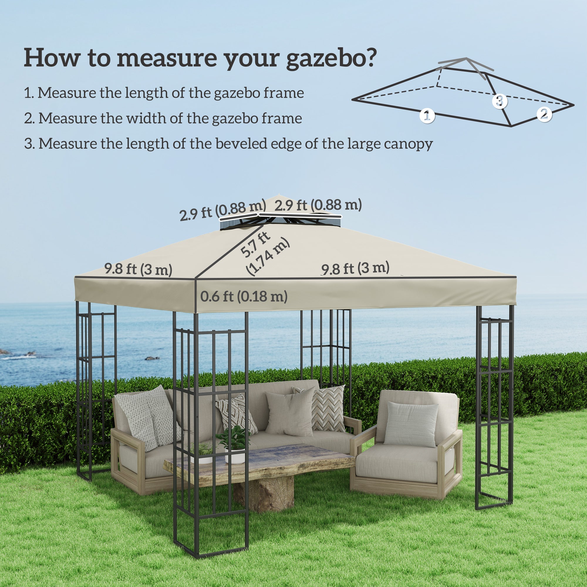 Outsunny 10' x 10' Gazebo Canopy Replacement Cover, 2-Tier Garden Gazebo Roof Replacement, UPF30+, TOP COVER ONLY, Cream White 