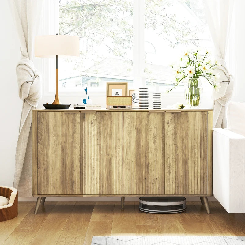 55" Buffet Cabinet, Modern Sideboard with 4 Fluted Doors and 2 Adjustable Shelves for Kitchen, Living Room, White