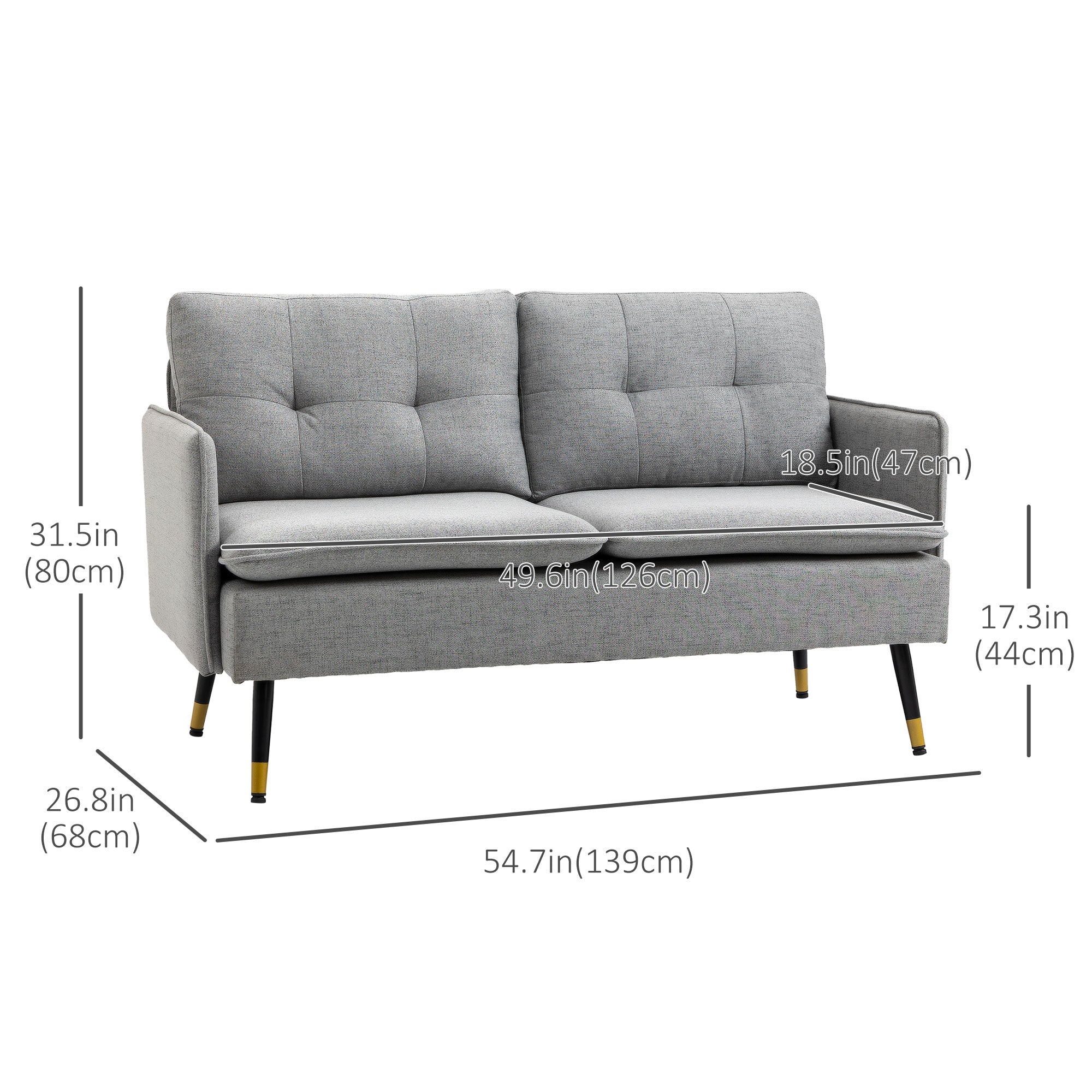 HOMCOM 55" Button Tufted Loveseat: Upholstered Small Couch for Bedroom, Small Space, Grey 