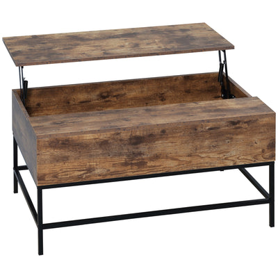 HOMCOM Rustic Brown Lift Top Coffee Table: Center Table with Hidden Storage Compartment for Living Room 