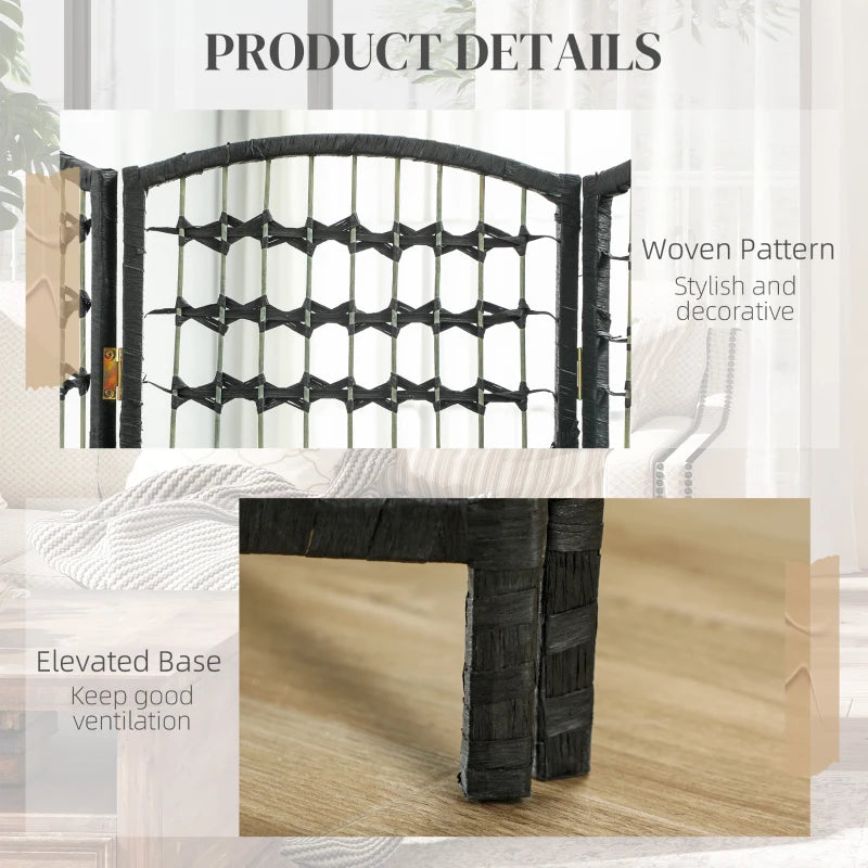 8 Panel Folding Room Divider, Portable Privacy Screen, Wave Fiber Room Partition for Home Office, Black