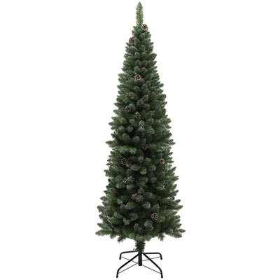 HOMCOM 6ft Artificial Pencil Christmas Tree with 618 Branches, Pinecones, Metal Stand, Realistic Xmas Tree for Home 