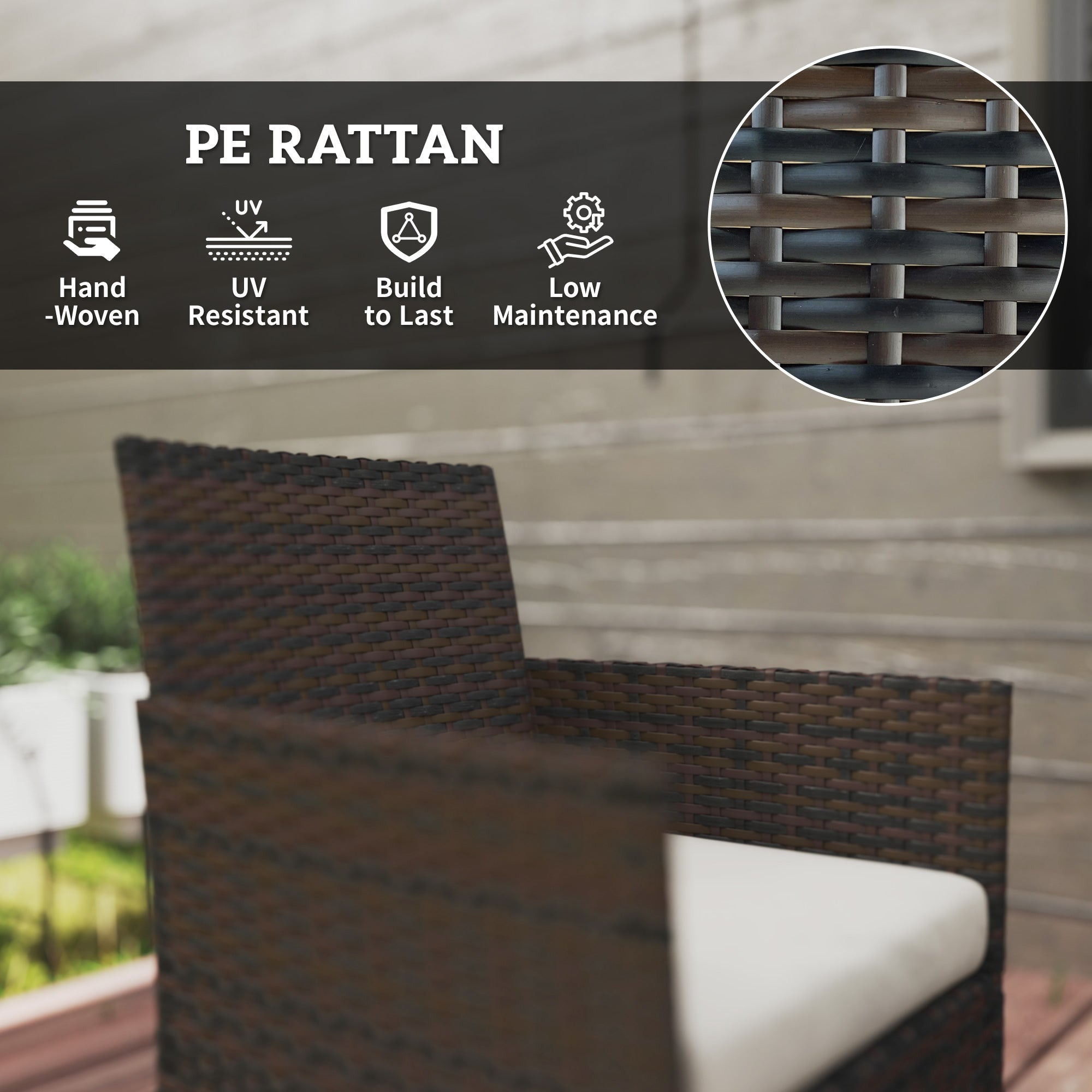 Outsunny 4 Pieces Wicker Outdoor Balcony Furniture Set Rattan Patio Furniture Set with Loveseat Chairs Glass Coffee Table Beige 