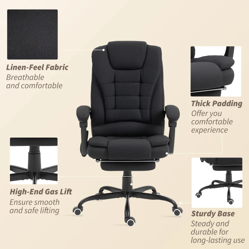 7-Point Vibrating Massage Chair, Reclining Office Chair with Footrest, Reclining Back, Adjustable Height, Black