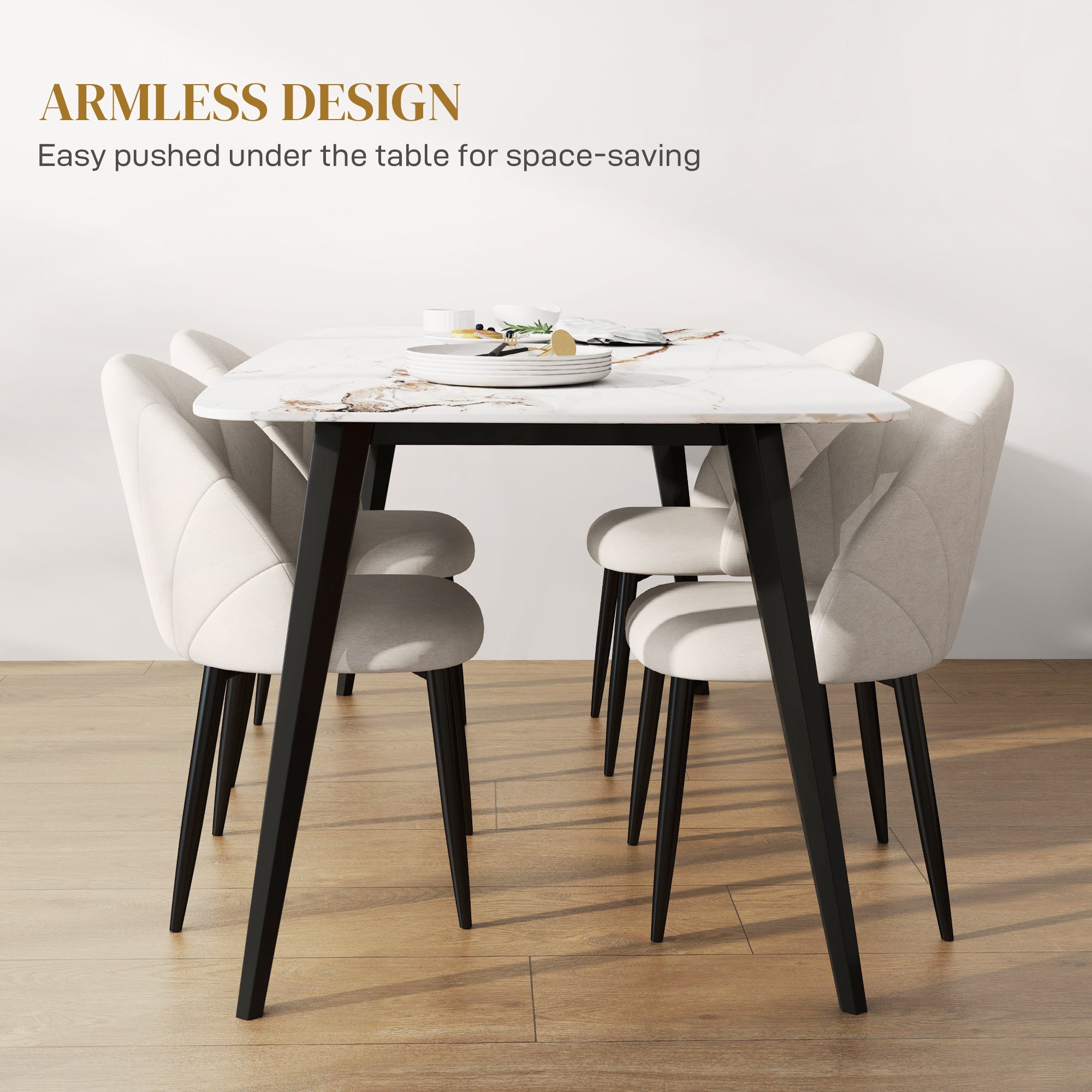 HOMCOM Modern Dining Chairs Set of 4, Upholstered Dining Room Chairs with Metal Legs, Shell Backrest, Padded Seat, Cream White 