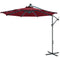 Outsunny 10ft Outdoor Cantilever Umbrella Banana Umbrella with Solar Lights and Adjustable Angle for Patio Backyard Wine Red