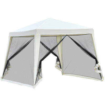 Outsunny 10x10ft Gazebo Tent Netting Patio Canopy Outdoor Party Activity Sun Shade Garden Sun Shelter Mesh Screen Walls Slant Leg Beige 