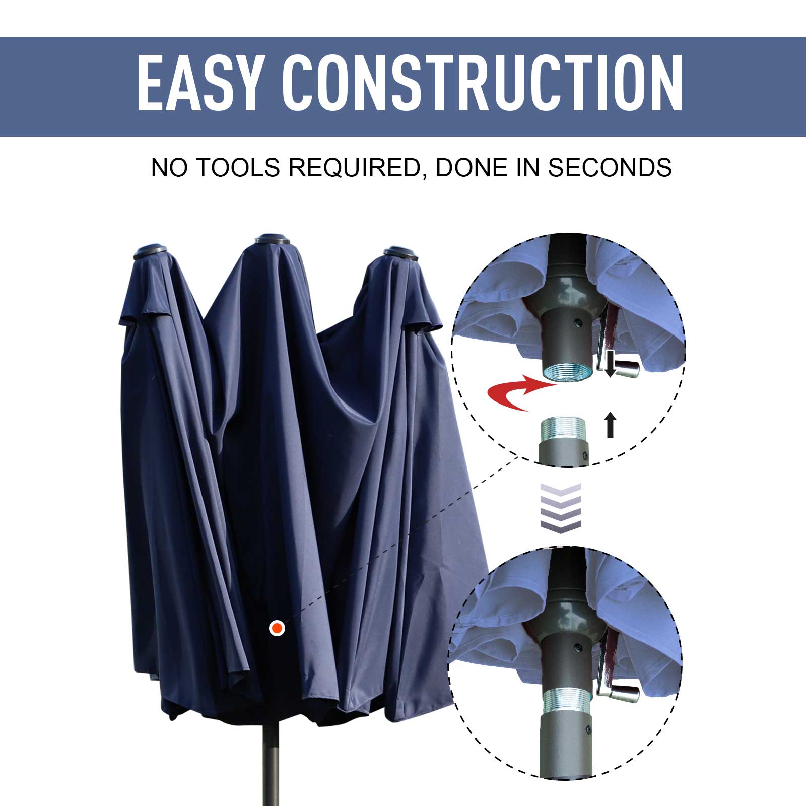 Outsunny Twin Canopy Patio Umbrella: 15ft Blue Outdoor Sunshade with Steel Table & Lift Crank 