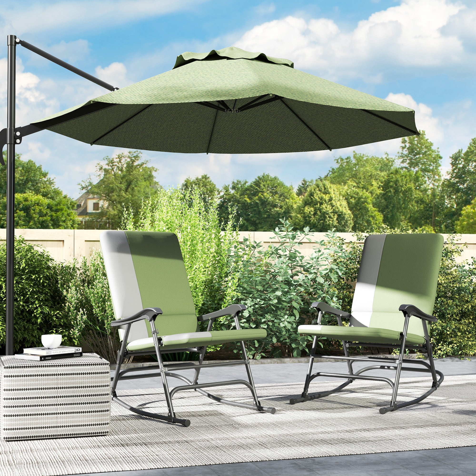 Outsunny Folding Rocking Chair Set, Oversized Outdoor Rocking Chair with 400 lbs Capacity, Wide Seat, Padded High Back, Green 