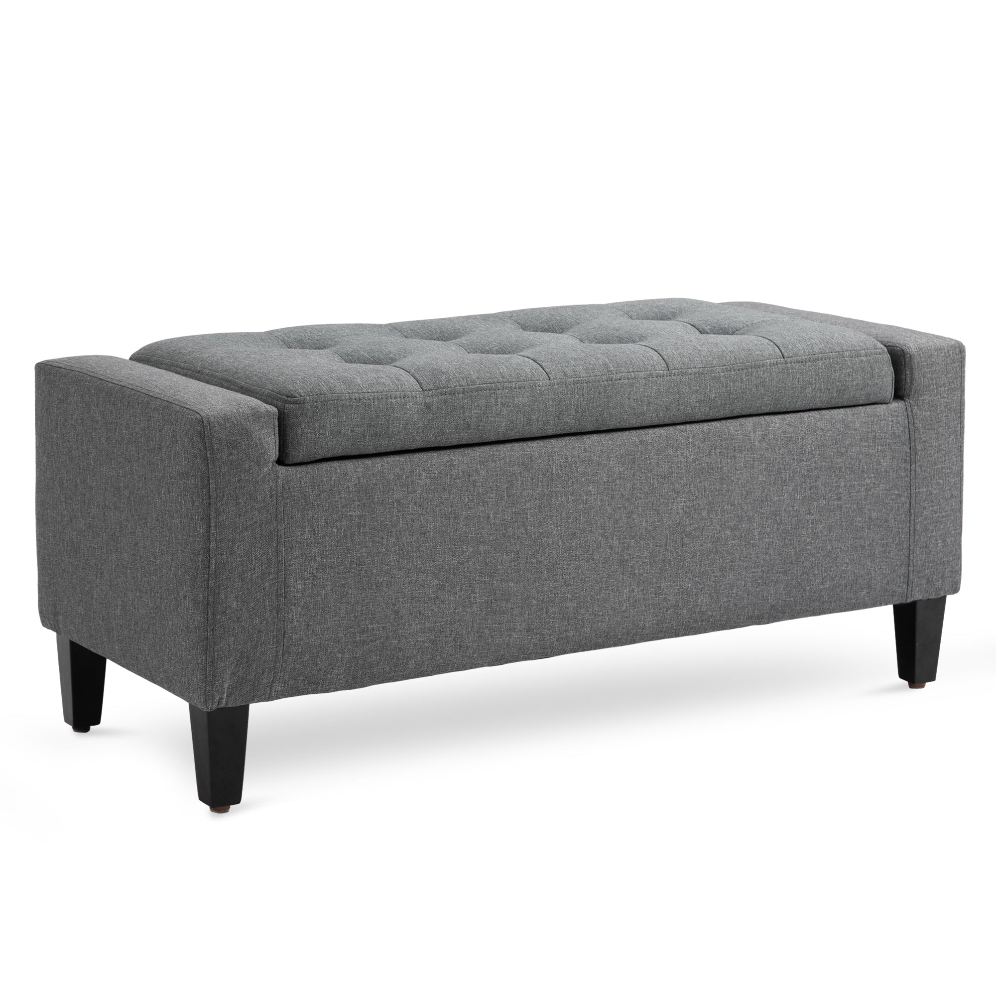 HOMCOM Linen-Touch Tufted Ottoman: Grey Fabric Bench with Flipping Top, Footstool for Living Room 