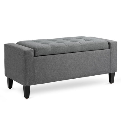 HOMCOM Linen-Touch Tufted Ottoman: Grey Fabric Bench with Flipping Top, Footstool for Living Room 