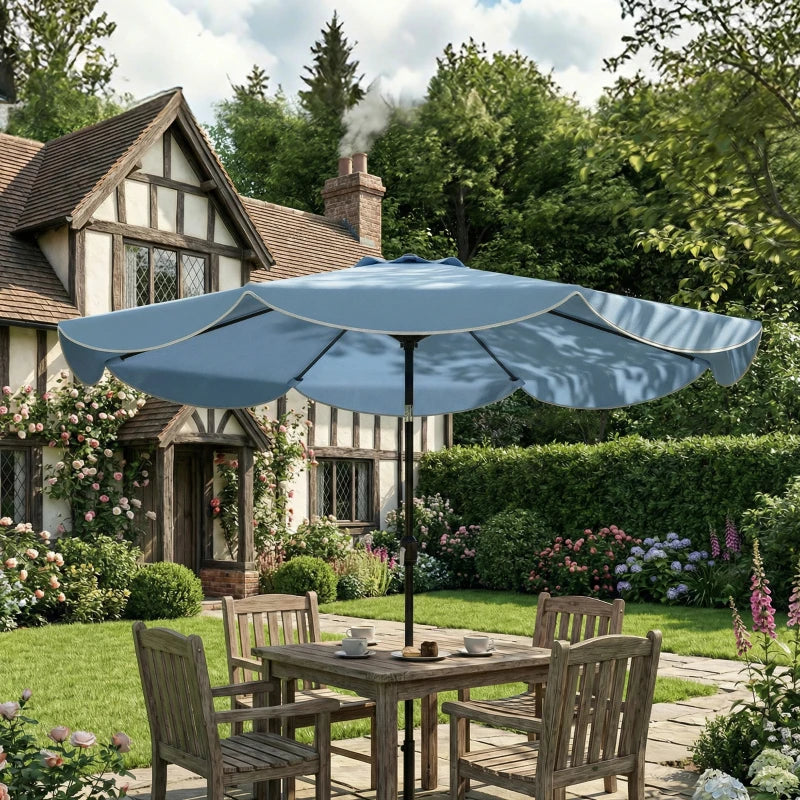 9' x 9' Round Market Umbrella with Valance, Patio Umbrella with Tilt and Crank, for Garden, Deck, Poolside, Sky Blue