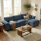 HOMCOM L-Shaped Sectional Sofa with Deep Seats, Movable Ottoman & Pillow-Top Armrests, Contemporary Corduroy Couch – Blue