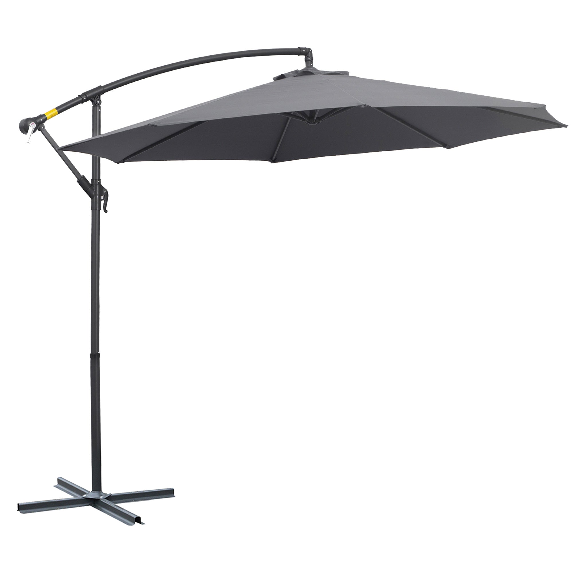 Outsunny Offset Patio Umbrella: 10ft Deluxe Banana Hanging Sunshade Crank Cross Base Grey 