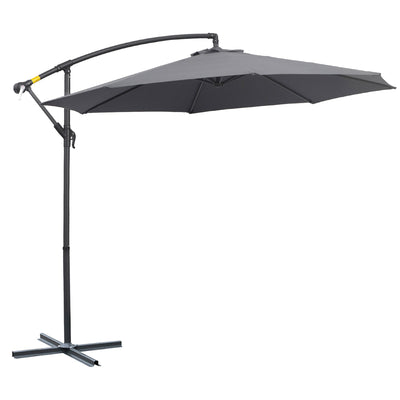 Outsunny Offset Patio Umbrella: 10ft Deluxe Banana Hanging Sunshade Crank Cross Base Grey 