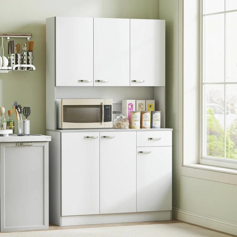 71" Modern Buffet with Hutch, Standing Kitchen Hutch with Storage Cabinets, Drawer, Open Space with Microwave Stand, White