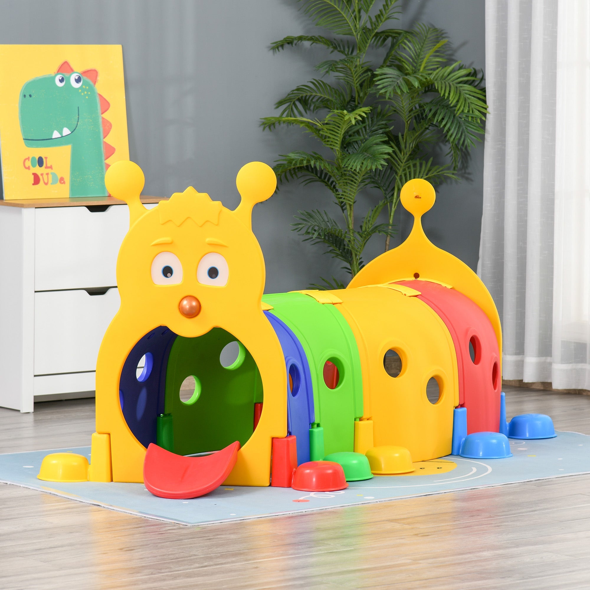 Qaba Kids Caterpillar Tunnel Climb-N-Crawl Toy Indoor Outdoor Play Multicolor for Ages 3-6 