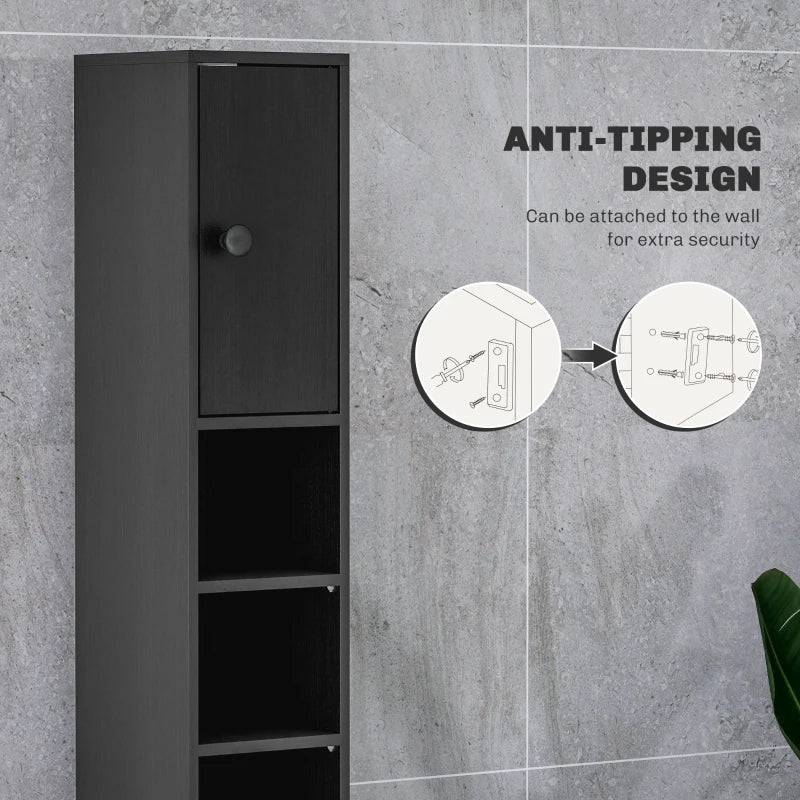 71" Tall Bathroom Cabinet, Narrow Toilet Paper Cabinet with Open Shelves, 2 Door Cabinets, Adjustable Shelves, Black