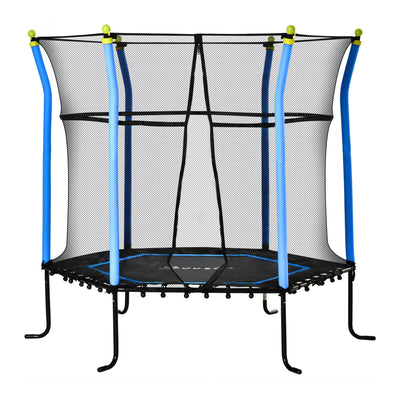 Soozier 63" Kids Trampoline Mini Indoor/Outdoor Bouncer Jumper Enclosure Net Elastic Thick Padded Pole 3-10 Years Blue 