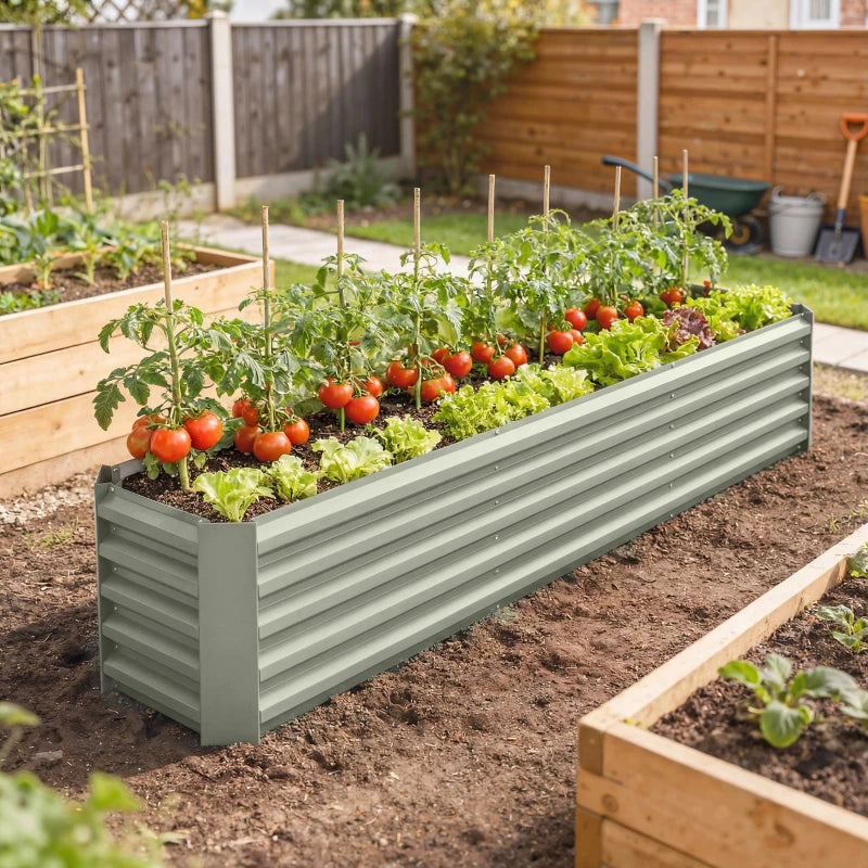 8 x 1.3 x 1.5ft Galvanized Raised Garden Bed, Reinforced Outdoor Planter Box with Open Bottom, Light Grey