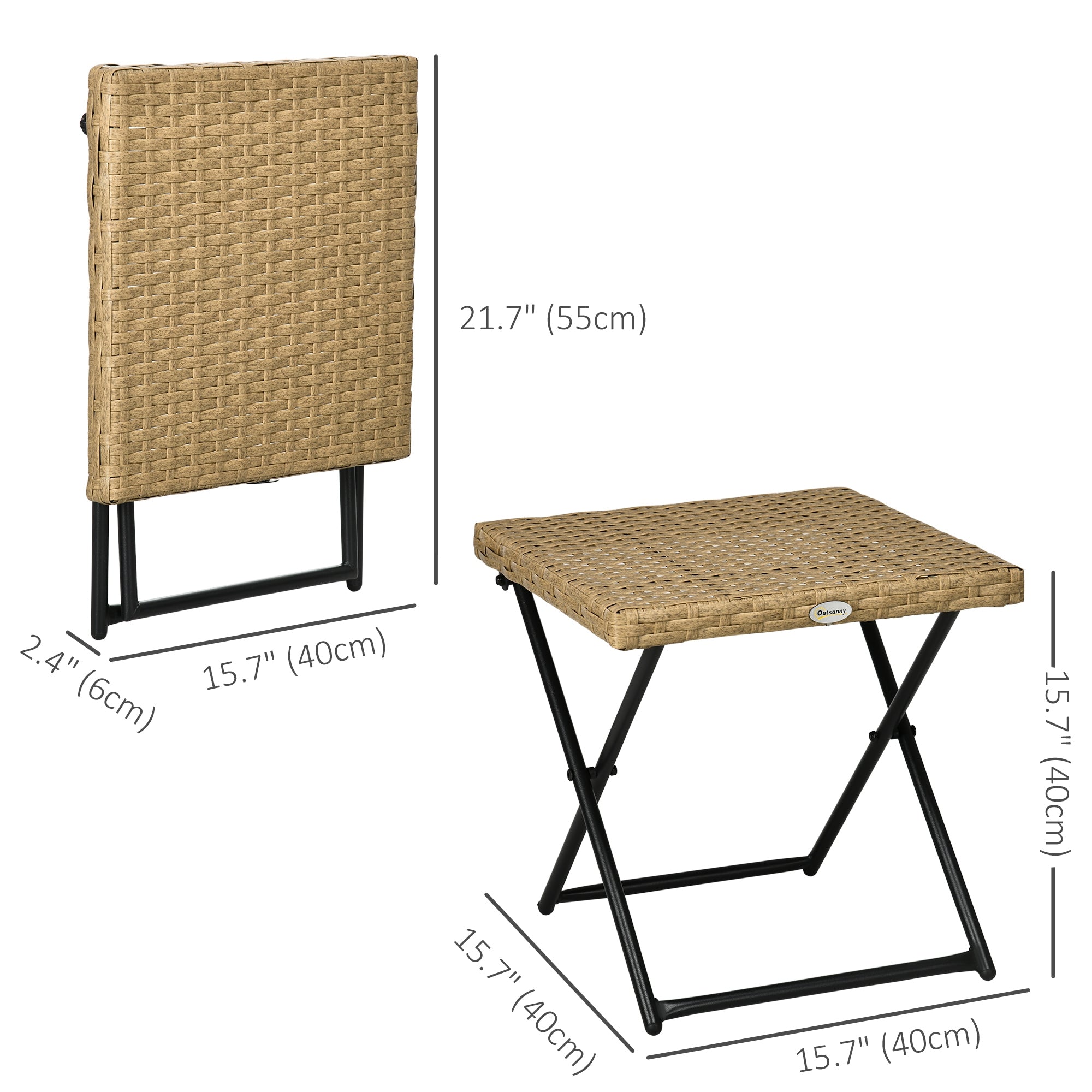 Outsunny Folding Patio Coffee Table PE Rattan Wicker Portable Outdoor Garden Side Table Nature Wood 15.75"x15.75"x15.75" 