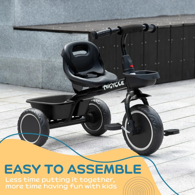 Qaba Tricycle for 2-5 Years Old, Toddler Bike with Adjustable Seat, Black