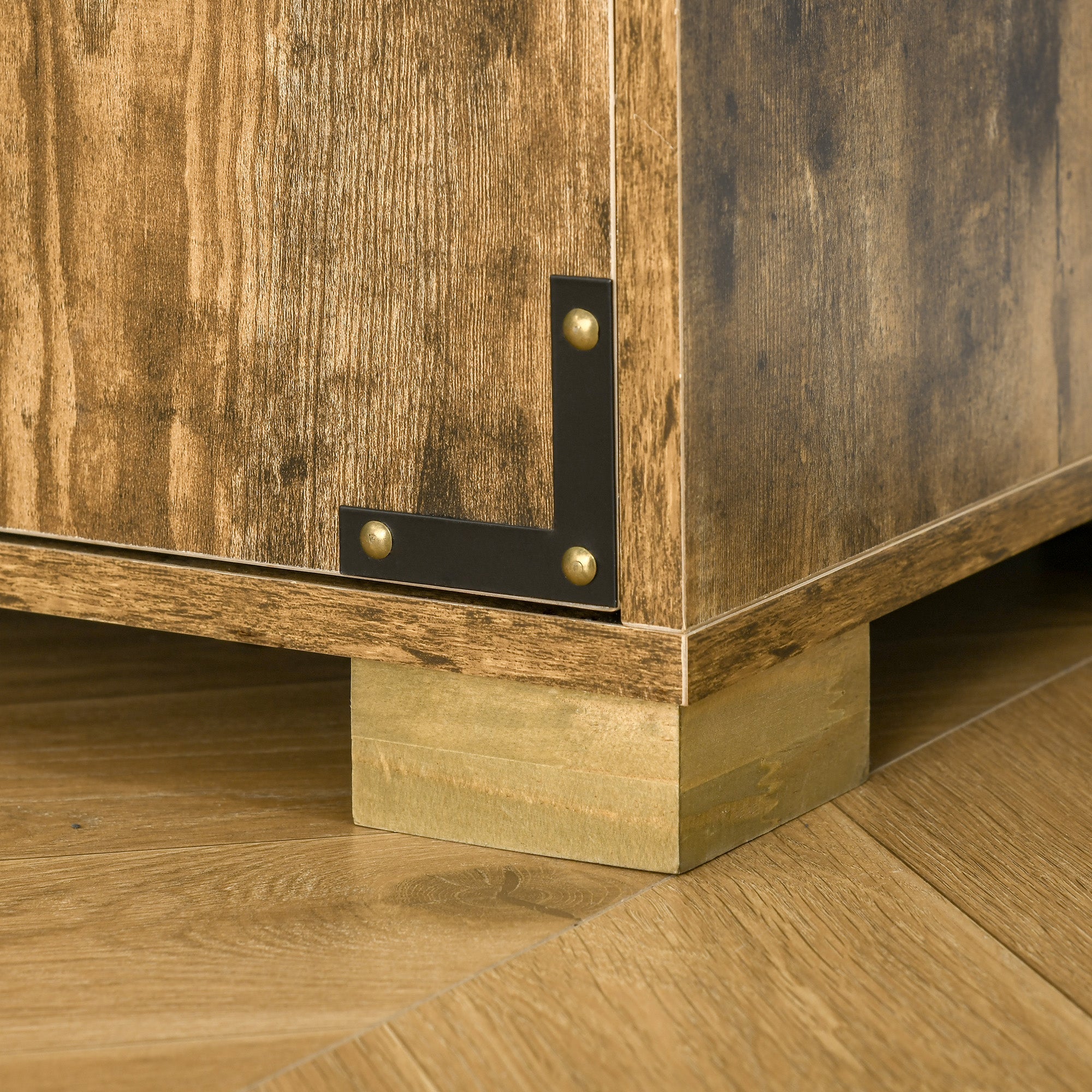 HOMCOM Farmhouse Rustic Brown Kitchen Pantry Storage Cabinet 4 Doors Shelves Cupboard Organizer Furniture 