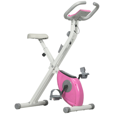 Soozier Foldable Exercise Bike Indoor Stationary Bike w/ 8-Level Magnetic Resistance LCD Screen Phone Holder for Home Gym Pink 