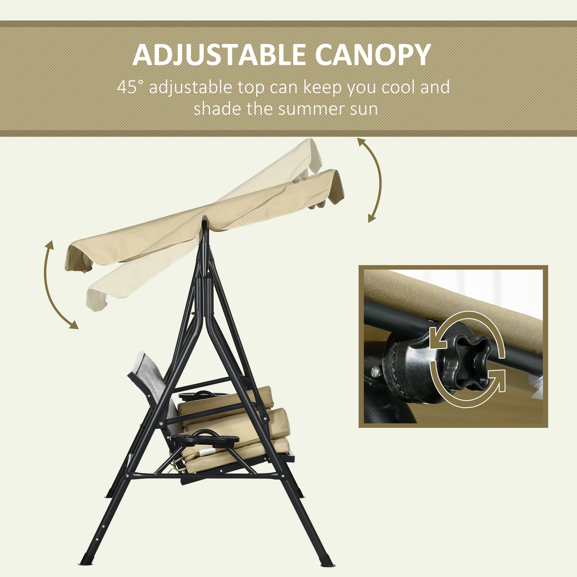 Outsunny Outdoor 3-Seat Porch Swing with Canopy: Rattan Seat, Removable Cushion, Pillows, Steel Frame for Patio Comfort 