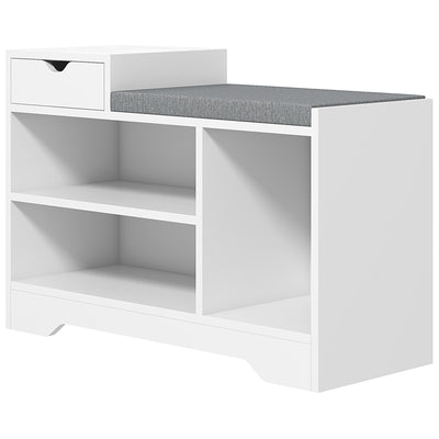 HOMCOM Shoe Simplicity: Storage Bench with Seat Drawer, 3 Open Shelves, Upholstered Entrance Bench for Hallway 