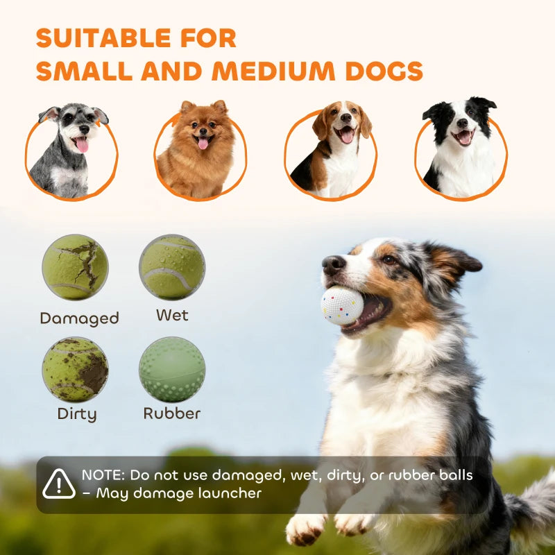 Automatic Dog Ball Launcher with 5 ETPU Balls 2.3", 3 Distance Settings 20ft, 33ft, 46ft, Green