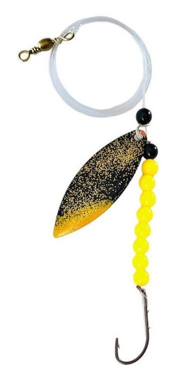 Solid Yellow Beads Willow Leaf Spinner – Black Striper Blade Lure 