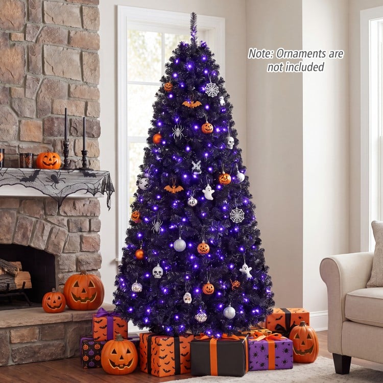 6 FT Pre-Lit Black Halloween Christmas Tree with 250 Vibrant Purple LED Lights