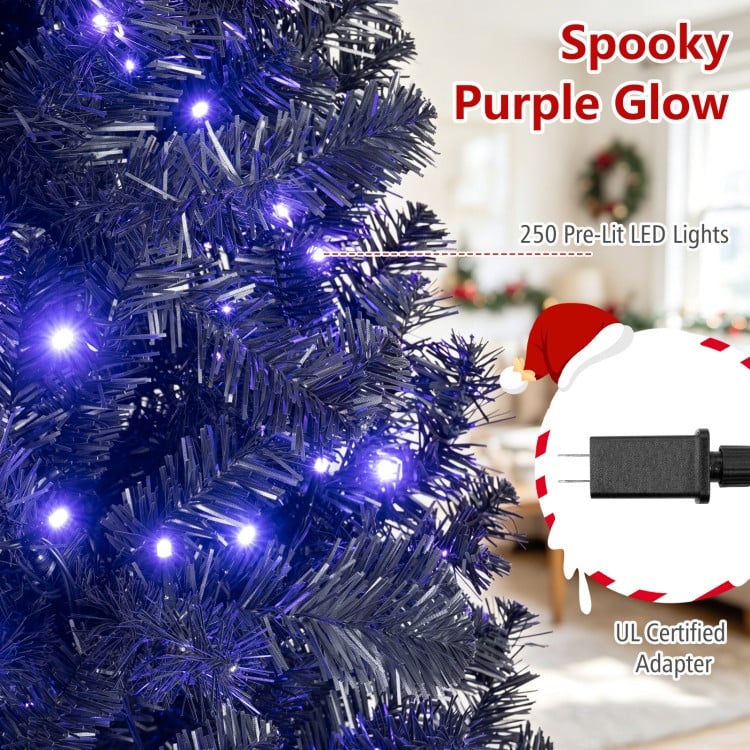 6 FT Pre-Lit Black Halloween Christmas Tree with 250 Vibrant Purple LED Lights