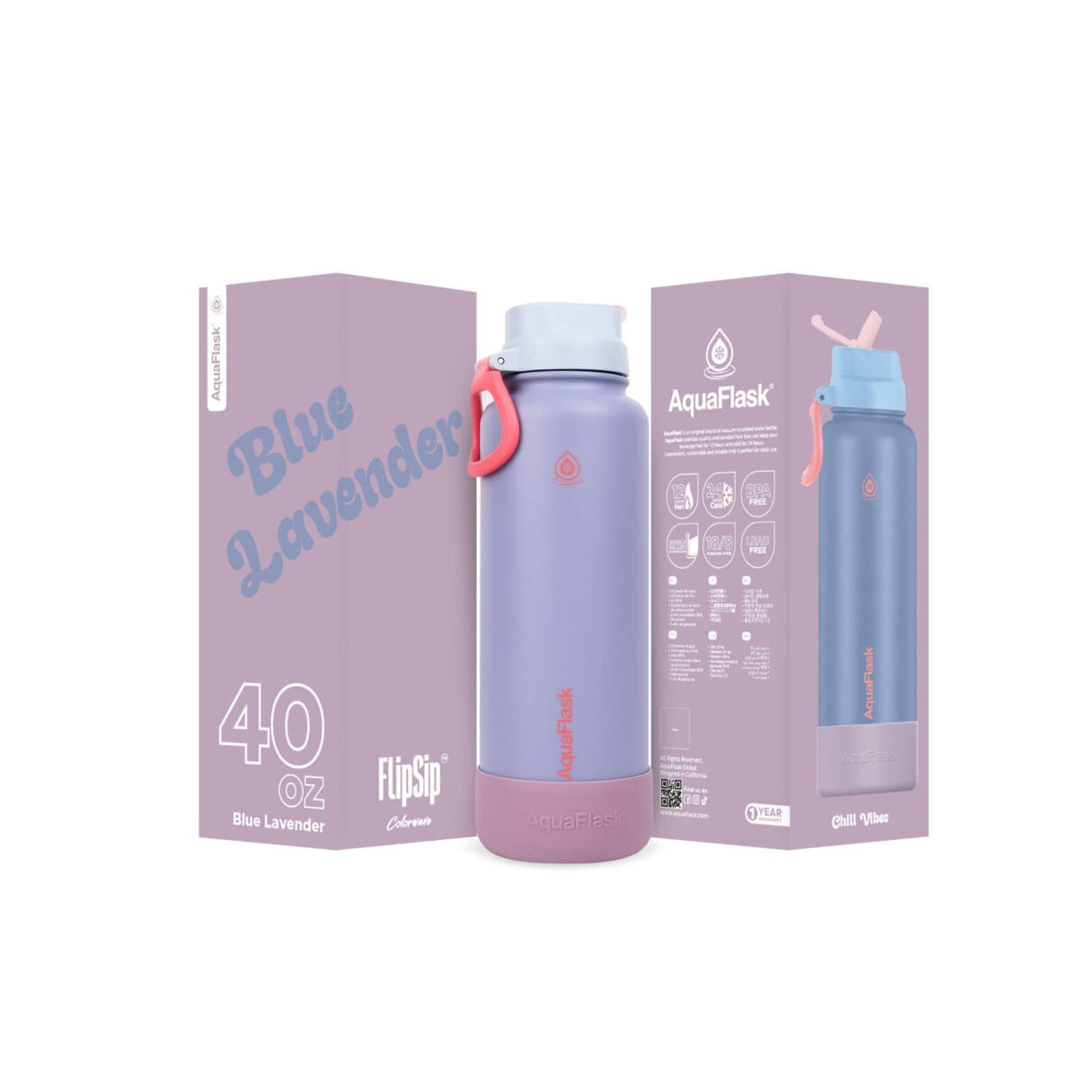 AquaFlask Colorwave 40oz Flip Sip Bottle – Insulated Stainless Steel Water Flask 