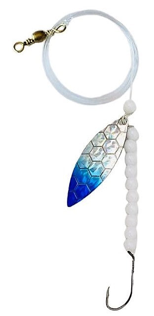 Solid White Beads Willow Leaf Spinner – Blue Scale Blade Lure 