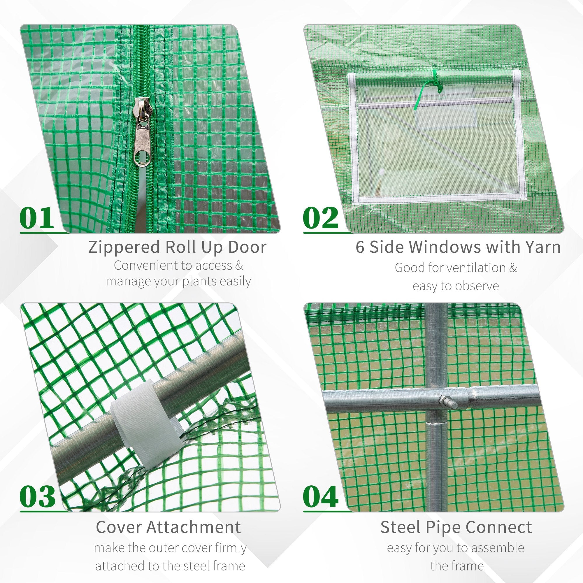 Outsunny Walk-in Tunnel Greenhouse 15' x 6.6' x 6.6' with Roll Up Door Windows Outdoor Plant Growing Hot House 