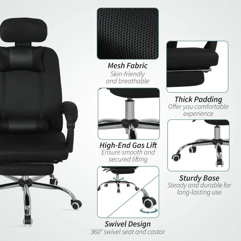 Ergonomic Executive High Back Office Chair with Footrest, Lumbar Support, Black