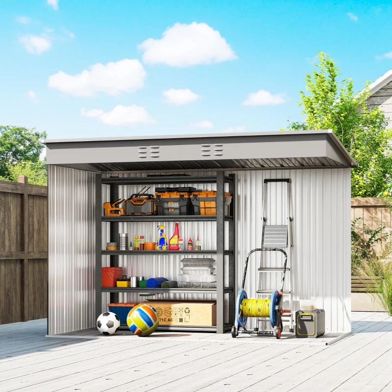 9' x 4' Galvanized Steel Garden Storage Shed with Lockable Doors, Gloves and 2 Air Vents for Backyard, Patio, Lawn