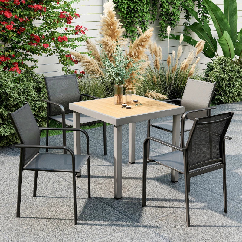 Stackable Patio Chairs Set of 4, Outdoor Dining Chairs with 20" Deep Seat, All Weather Breathable Mesh, Armrests, Black