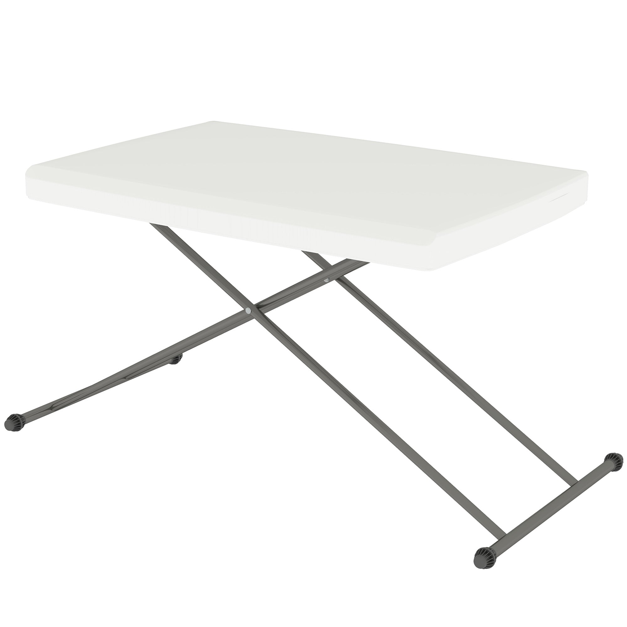Outsunny Folding Outdoor Patio Table, 3-Level Adjustable Camping Table Picnic Table with HDPE Top, Steel Legs, White 