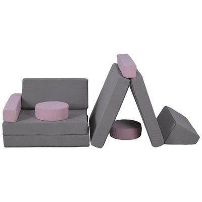 Qaba 12-Piece Modular Kids Play Couch Building Fort for Playroom Bedroom, Convertible Kids Sofa, Grey 